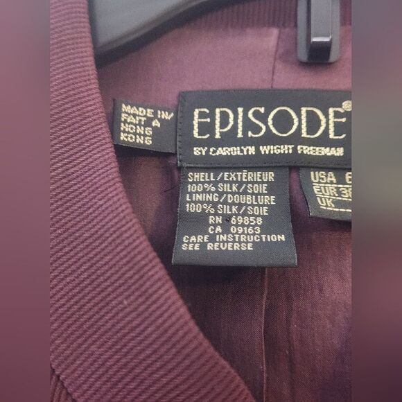 Vtg Episode 6 Black Raspberry 1 Button 100%SILK Lined Ribbed Knit Women Blazer - Picture 3 of 9